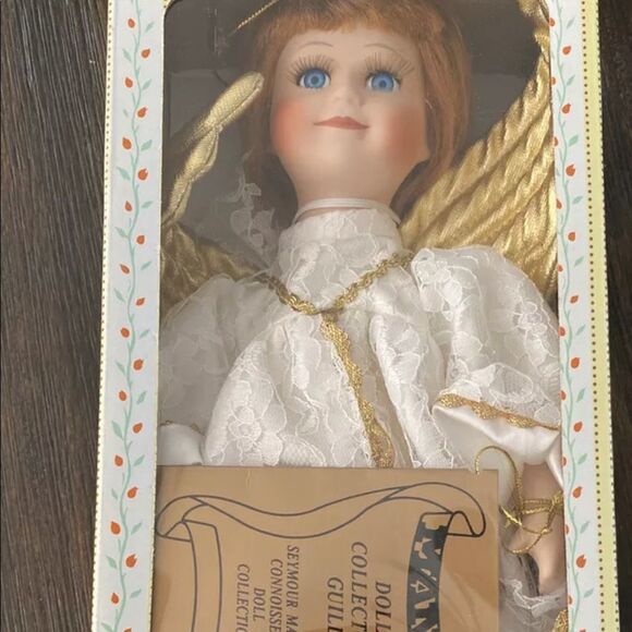 Vintage Seymour Mann Angel Christmas Tree Topper Porcelain 1996 Red - Picture 1 of 5